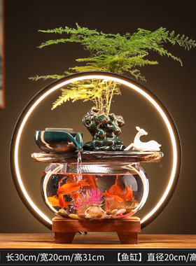 鱼缸循环圆形招生财景观流水喷泉假山客I厅家居玄关茶桌面装饰摆