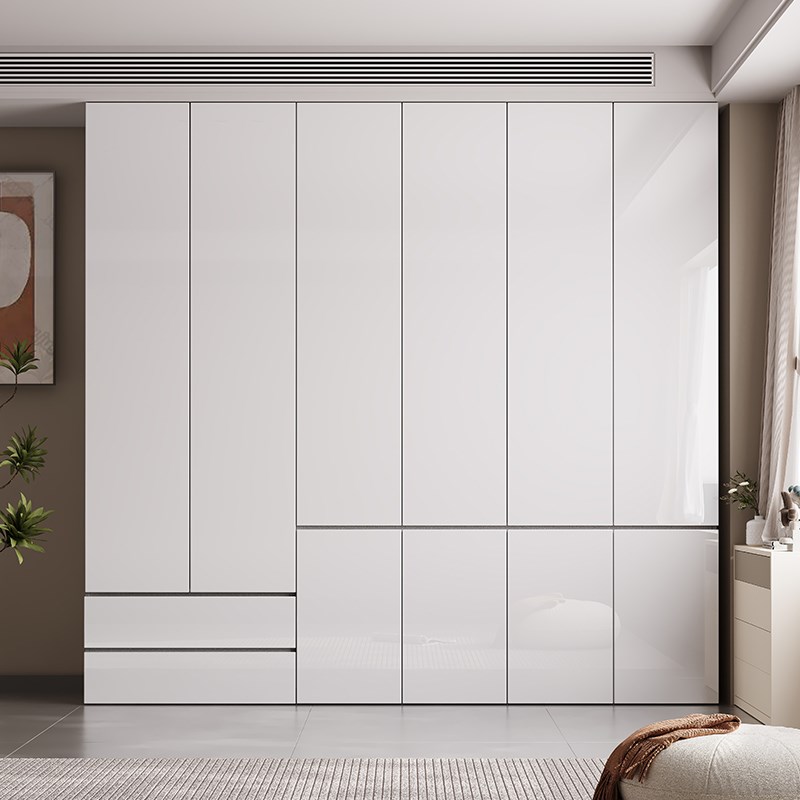 分段式烤漆大衣柜家用卧室衣橱小户型简约现代亮光对开门储物柜子