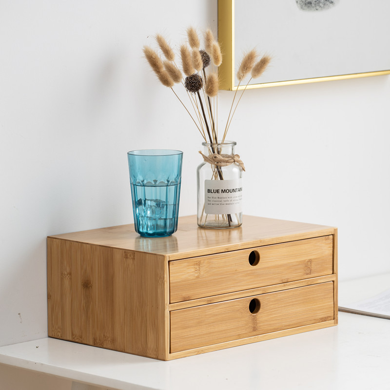 桌面文件柜办公室楠竹A4纸多层组合柜子资料柜抽屉式物架收纳盒