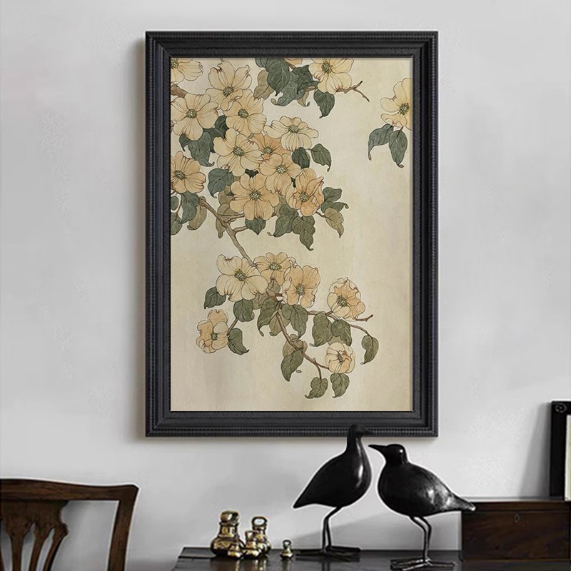 法式复古客厅卧室装饰画中古风植物花卉手绘油画餐厅玄关艺术挂画图片