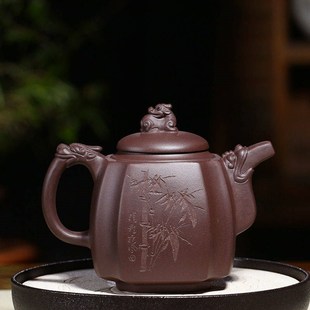 家用功夫茶具单壶 510cc大容量手工宜兴刻绘龙尊紫砂壶泡茶壶