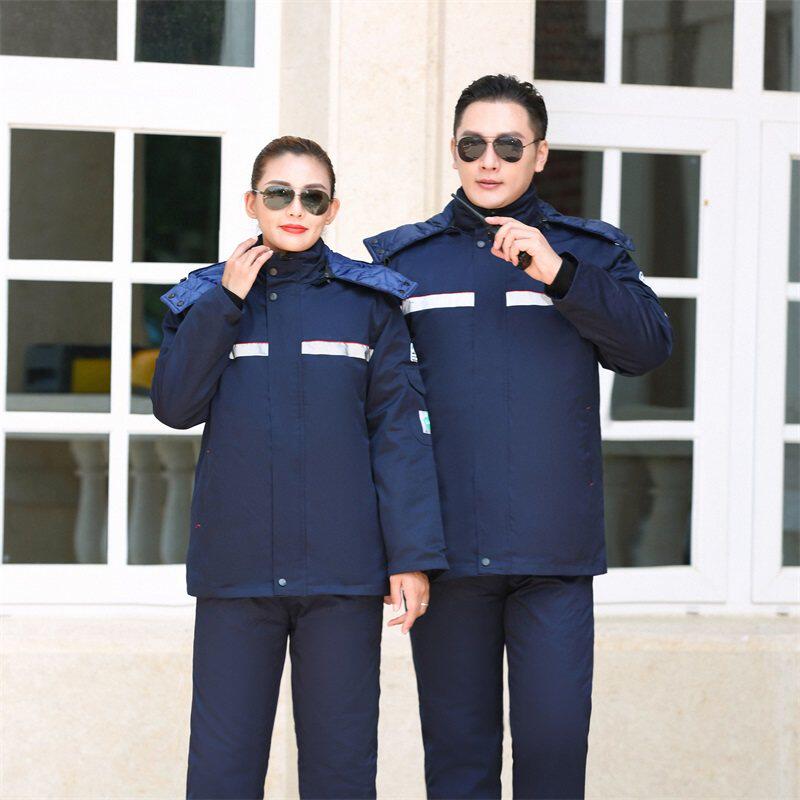 深蓝色防静电工作服套装男女加厚防寒劳保服反光条工装制服