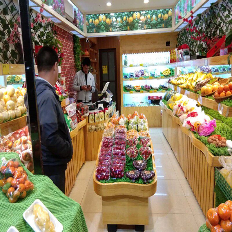超市水果架子水果店货架展示架木制多层百果园水果架中岛柜摆果台