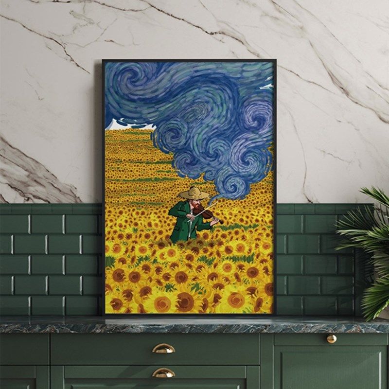 沙发梵高艺术装饰画世界名画大芬油画人物客厅高级感餐厅玄关挂画