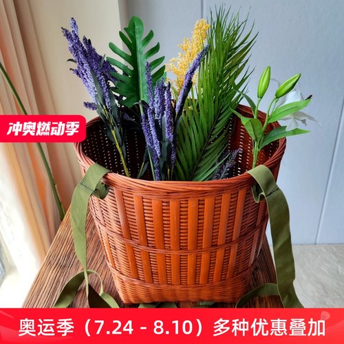 复古红竹编背篓加厚头层竹皮箩筐有背带竹筐采摘竹制品表演道具
