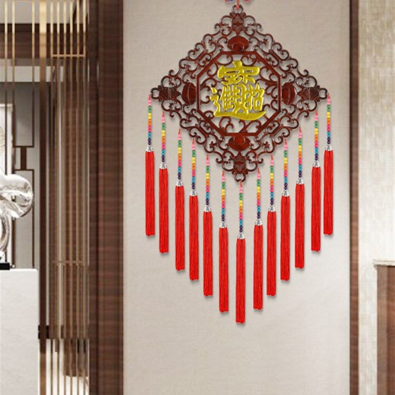 东阳木雕刻菱形挂件香樟木玄关背景墙福字壁挂实木中式墙壁上装饰