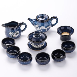 家用办公会客整套陶瓷茶壶功夫茶具公道杯 窑变茶具镶银茶具套装