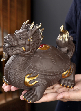 招财龙龟摆件玄关客厅办公室家居装饰茶室茶桌面摆设紫砂茶宠可养