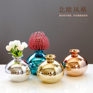 欧式电镀金色玫瑰金蓝金色陶瓷花瓶花插小号家居装饰摆件工艺品