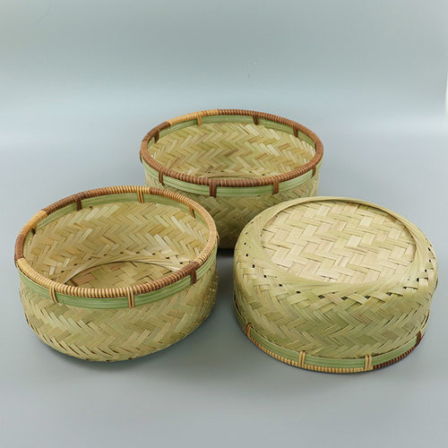 竹编制品精品篮子家用圆形竹筐农家纯手工编织竹青筐零食筐馒头筐