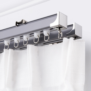 窗帘轨道滑轨滑轮顶装双轨静音一整套挂钩式滑道侧装铝合金窗帘杆