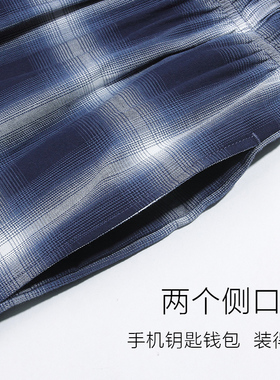 纯棉男士睡裤夏天宽松夏季薄款全棉大码男居家长裤休闲格子家居裤