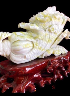 天然岫玉白菜摆件家居客厅办公室酒柜工艺品店铺新房乔迁礼品摆设