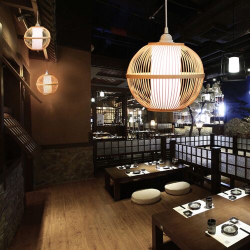 如露十竹家 竹编日式吊灯 灯笼组合三头日式中式茶室民宿吧台