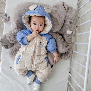 男婴儿连体衣服外出3羽绒服4冬季8女宝宝7婴幼儿0一1岁5冬装6个月