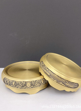 纯铜小财缸百福缸黄铜米缸聚财办公室装饰桌面摆件工艺品黄铜底座