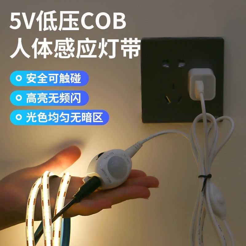 感应灯条led床头氛围灯带USB卧室人体过道插电式衣柜书柜床边橱柜,家装灯饰光源,室内LED灯带,淘宝优惠券,粉丝福利购,淘宝优惠卷