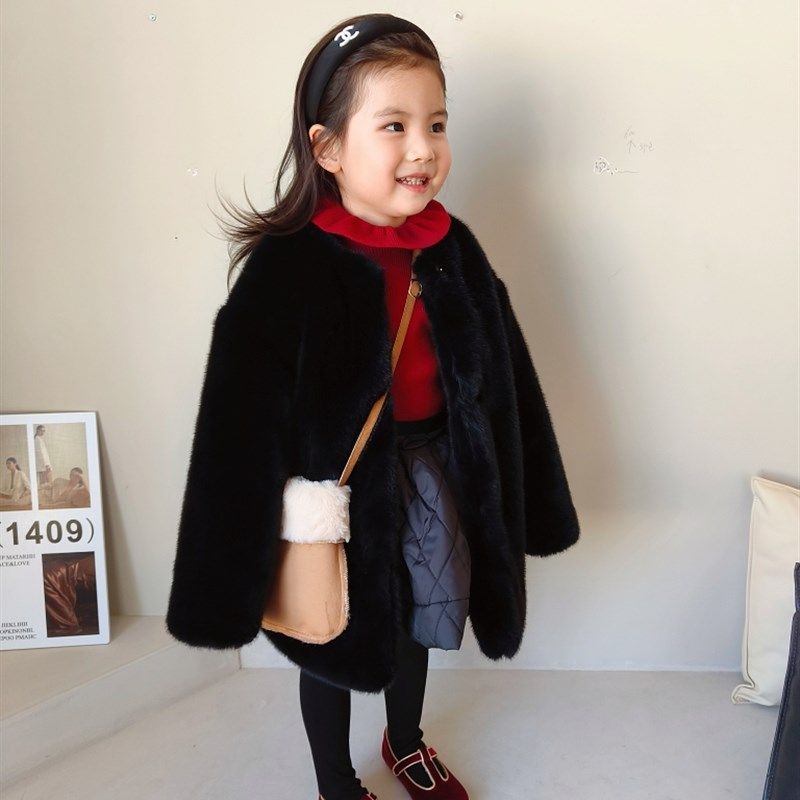 2023新款冬装儿童水貂毛皮草外套男童女童大衣加厚棉衣宝宝毛毛衣