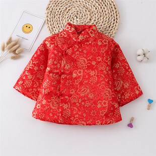 儿童中国风喜庆唐装上衣新年衣服男女童红色薄外套宝宝外穿唐装