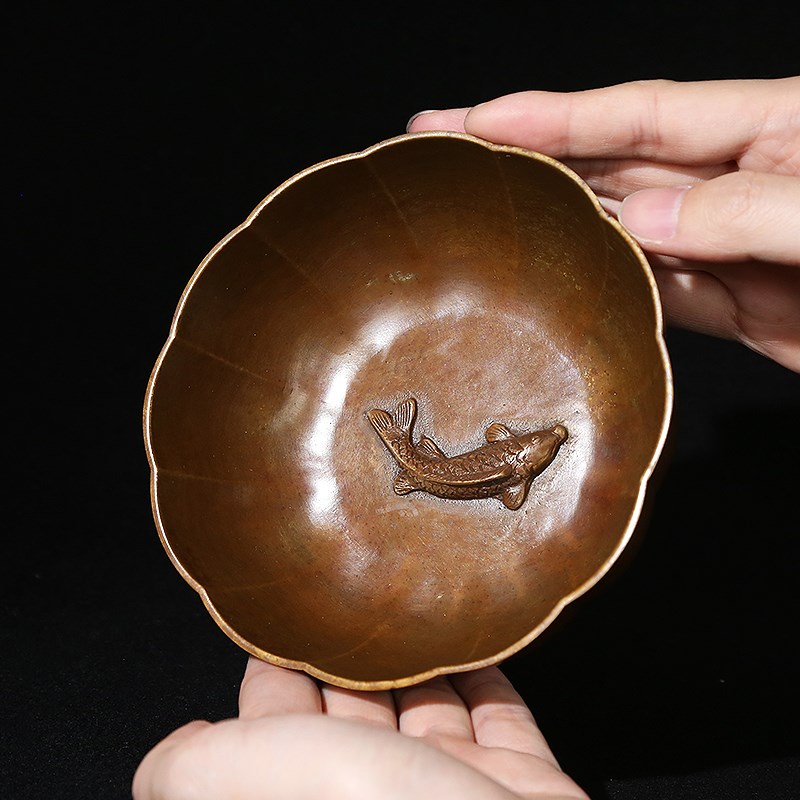 赋比兴 国家非遗  青铜花口鱼纹笔洗 传统失蜡法仿古铜器 高端青