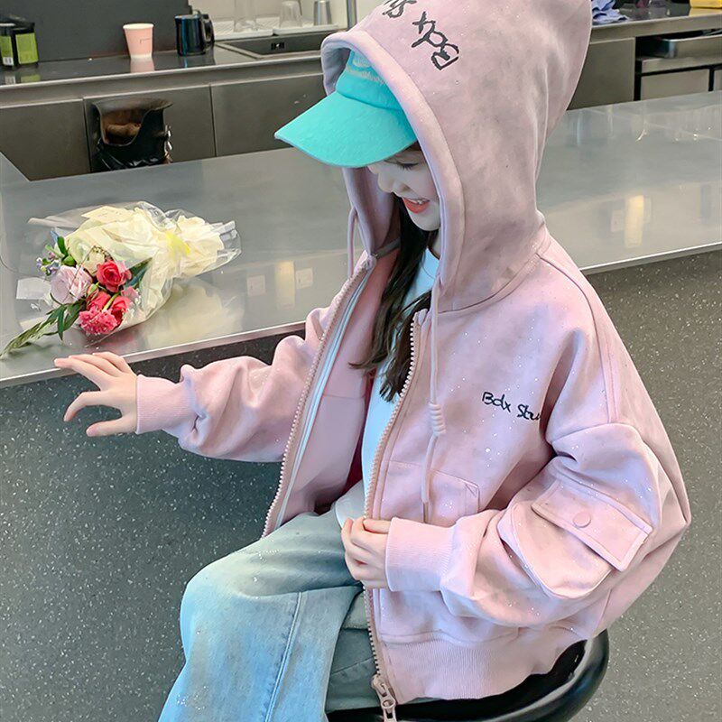 女童外套春装外套2025新款儿童洋气时髦春秋季连帽早春大童夹克图片