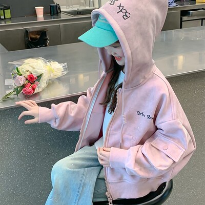 女童外套春装外套2025新款儿童洋气时髦春秋季连帽早春大童夹克