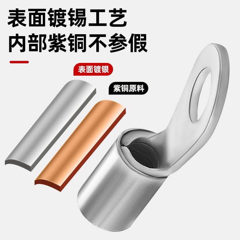 圆形裸端子JB系列OT铜线鼻子冷压接线端子带铜套加厚电线连接线耳图片