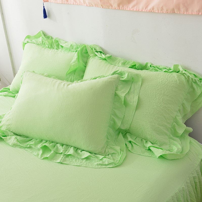 清新绿双层荷叶花边水洗棉枕套一对装单人长方形枕芯套枕头内胆套
