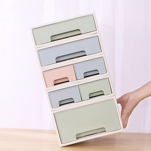 可叠加塑料桌面抽屉式 学生宿舍加高杂物盒日式 收纳柜化妆品盒药箱