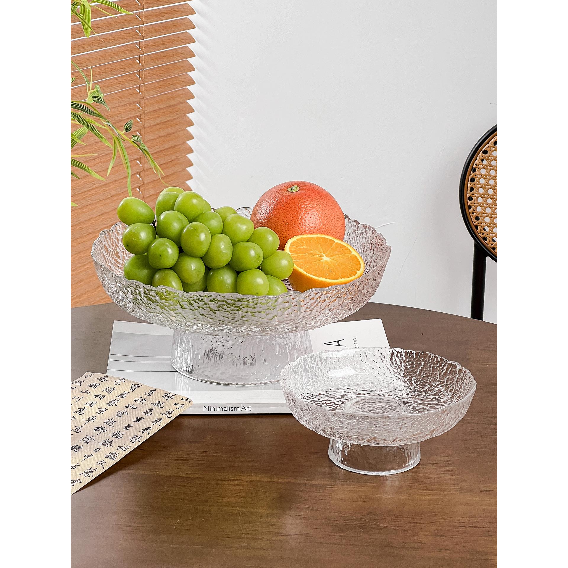 高级感玻璃水果盘摆件点心盘零食干果盘家用茶盘客厅茶几摆放盘子