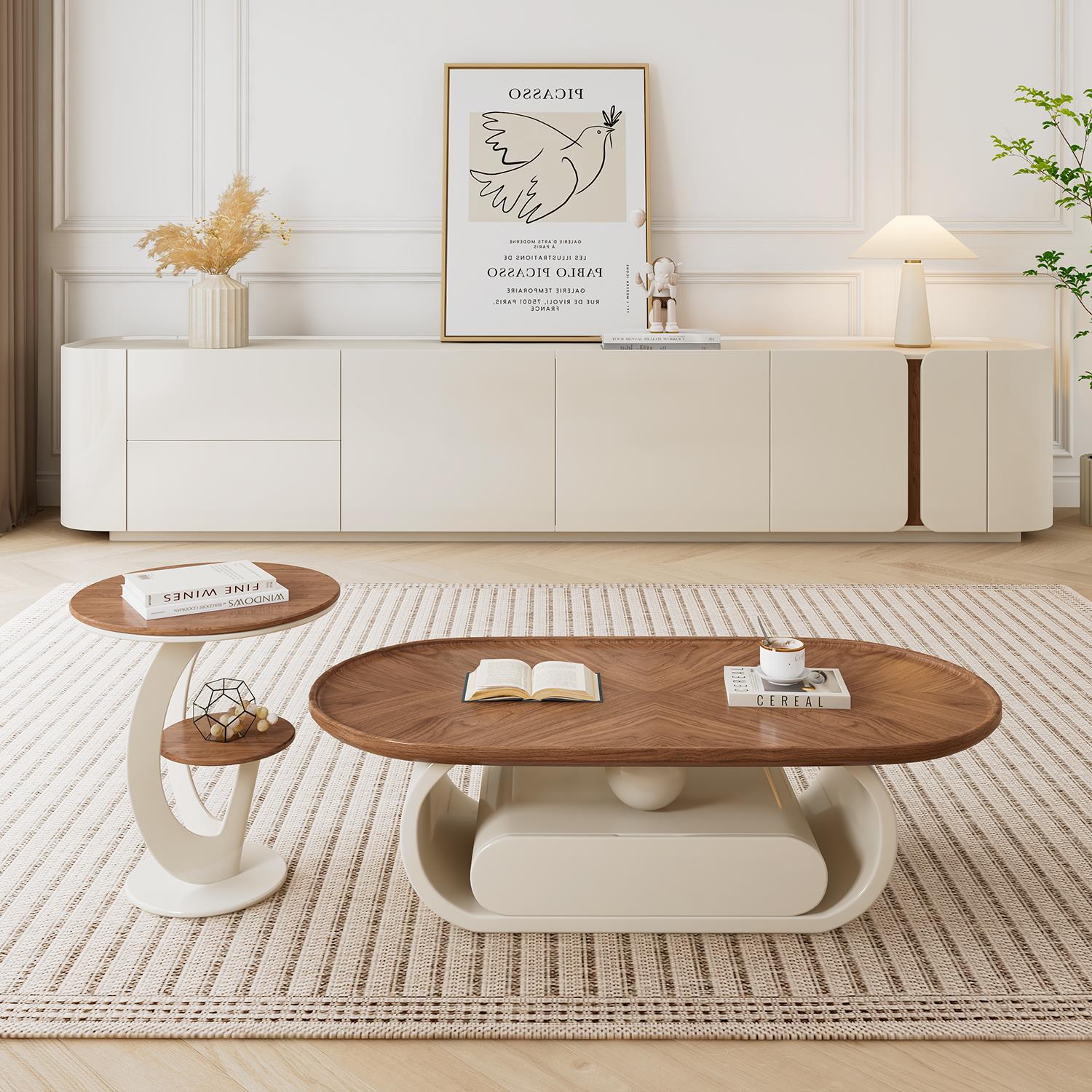 纯实木落地电视柜茶几组合简约现代小户型家用客厅电视柜2025新款