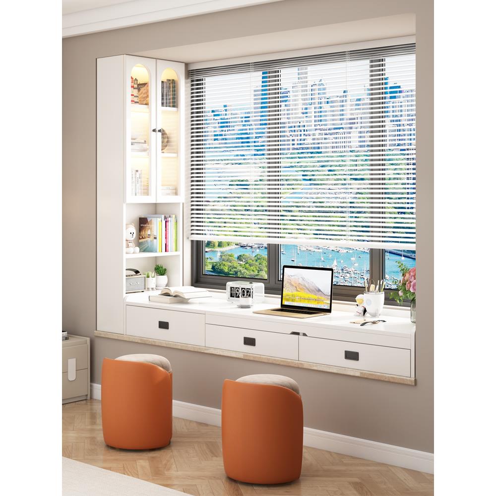 实木抽拉式飘窗梳妆台窗台改造书桌书柜一体收纳柜推拉写字桌定制