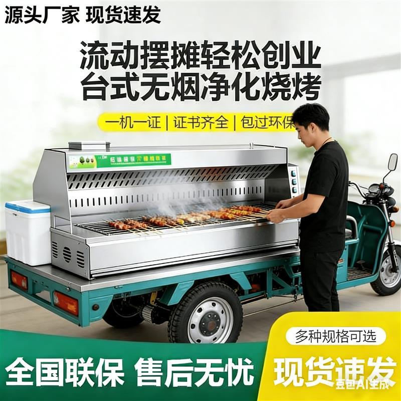 台式无烟烧烤车夜市流动三轮摆摊不锈钢移动架子油烟净化All厂家