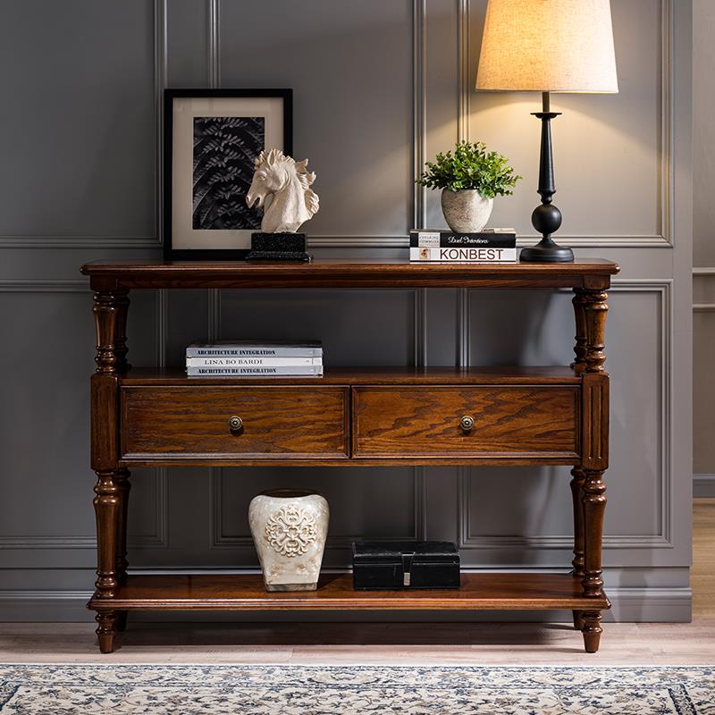 美式全实木玄关柜沙发靠背案台简约轻奢靠墙边柜多功能隔断储物柜