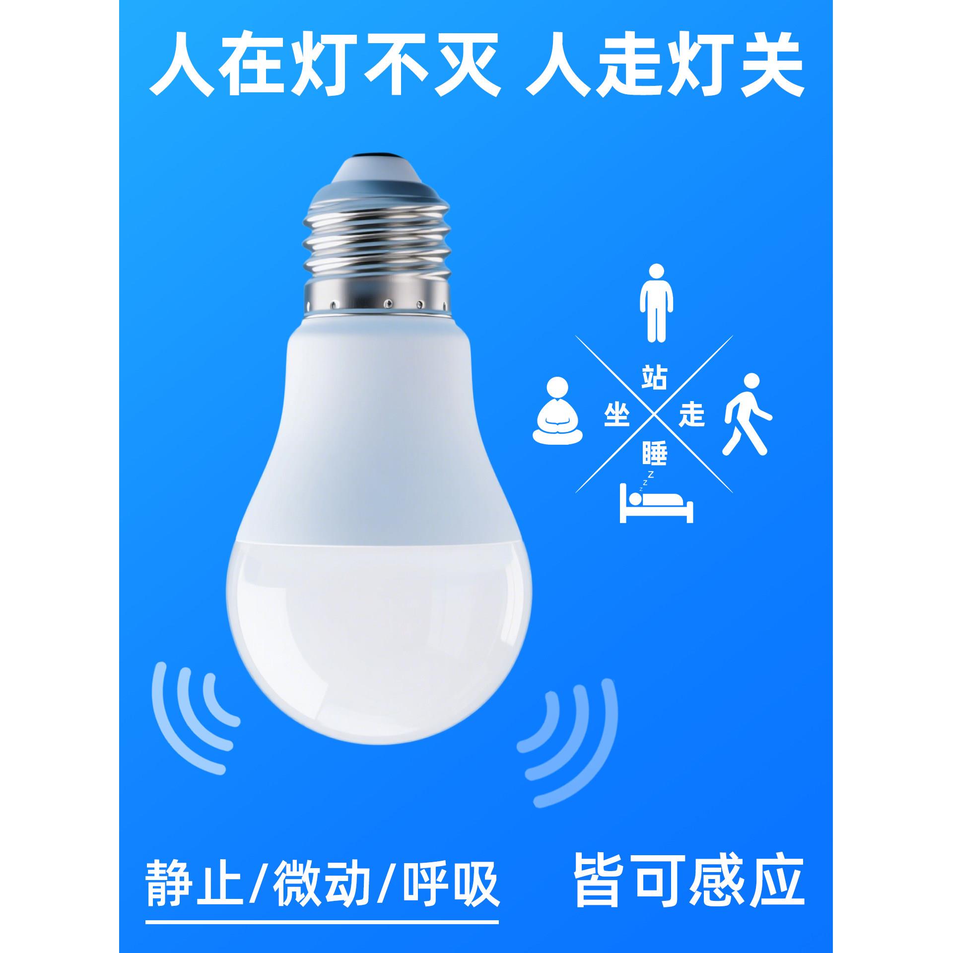 人体存在感应灯泡人在灯不灭存在传感器24G雷达感应LED螺口灯楼梯图片