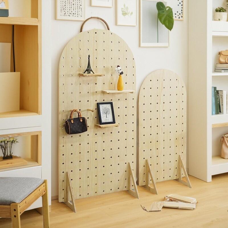 洞洞板可移动置物架实木入户玄关客厅卧室座屏收纳落地款屏风隔断