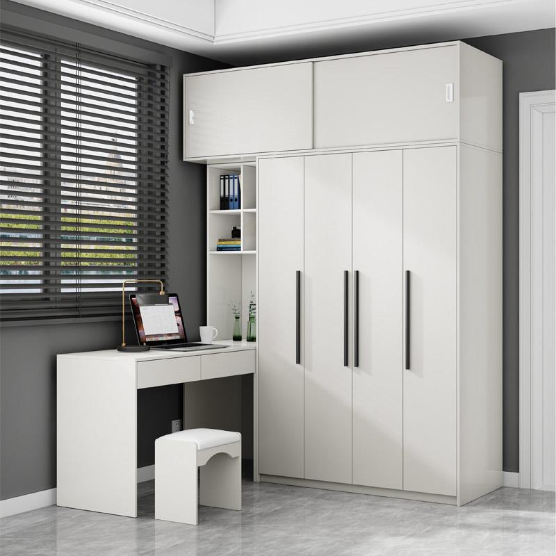 现代简约转角电脑桌衣柜一体儿童学习桌小户型家用连身书桌柜白色