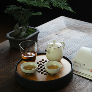 茶托盘壶承茶船家用茶具 清仓价孟宗竹制储水茶盘粗陶干泡茶台日式