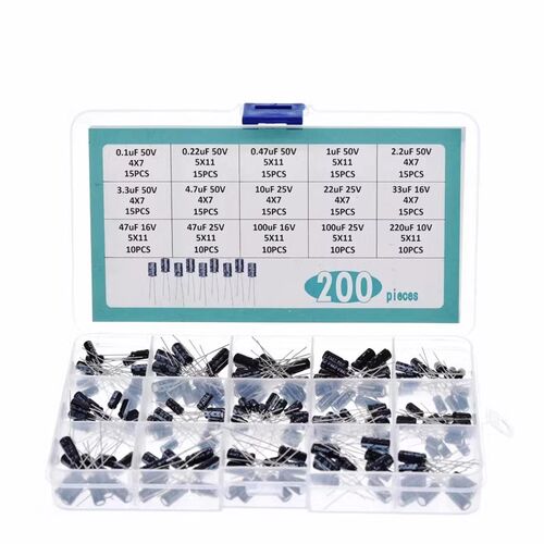 200PCS 15种直插电解电容盒装套件 0.1UF 50V-220UF 10V 200个1盒