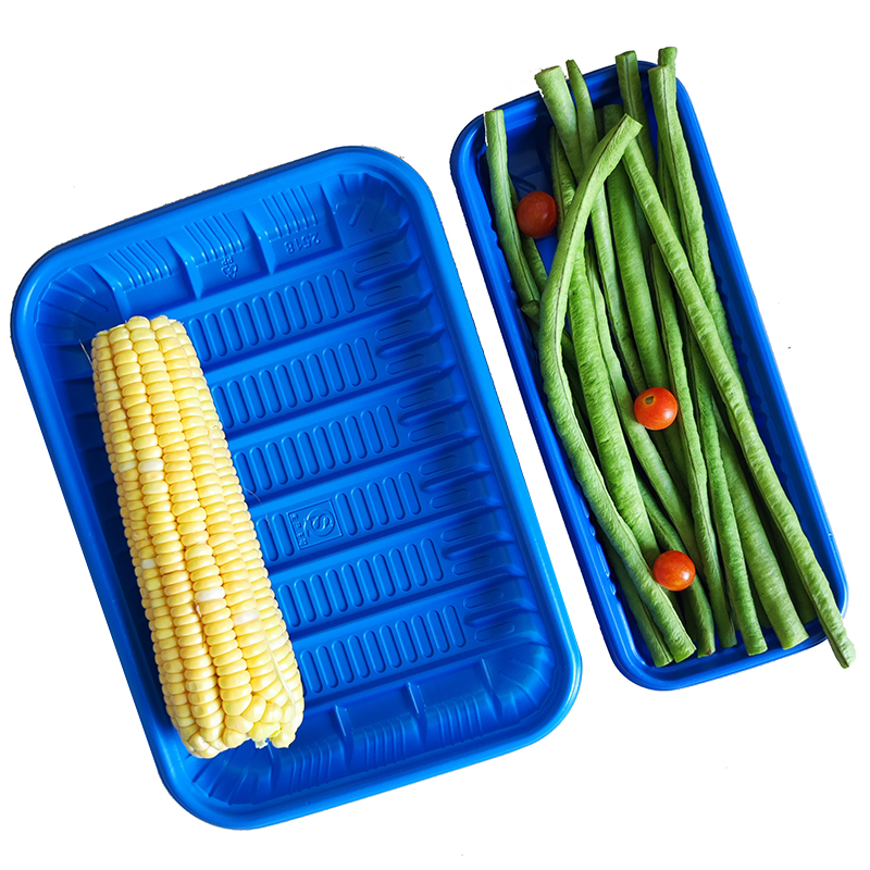 蓝色18大号生鲜托盘塑料海鲜水产包装盒子加厚PP塑料生鲜鱼打包