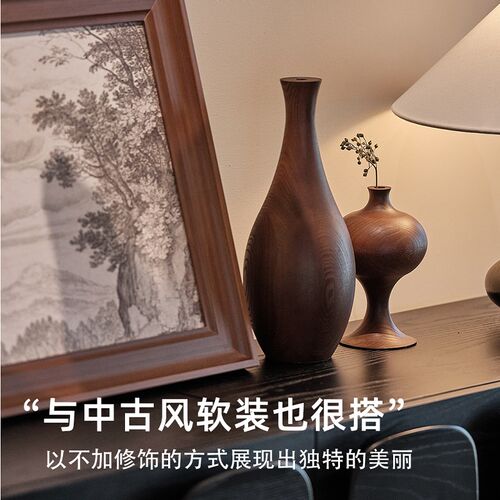 实木干瓶法式复古客厅卧室边柜床头柜茶室茶桌插装饰品