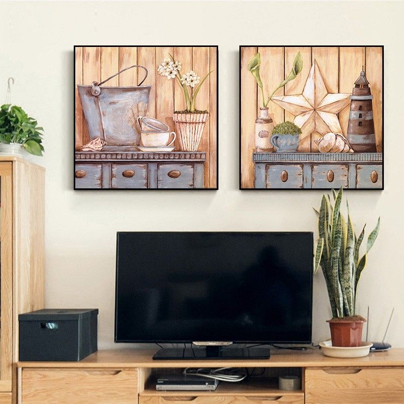 地中海风格客厅沙发背景墙装饰画现代简欧式卧室田园壁画挂画