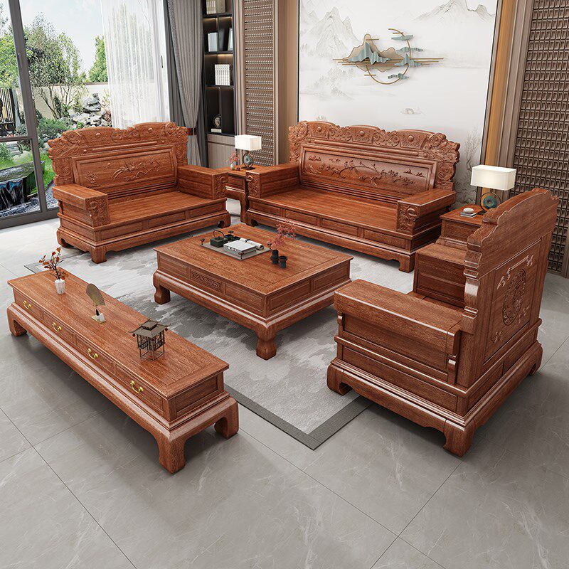 仿古雕梨木全实木沙发客厅菠萝格木别墅现代冬夏两用,住宅家具,实木沙发,淘宝优惠券,粉丝福利购,淘宝优惠卷