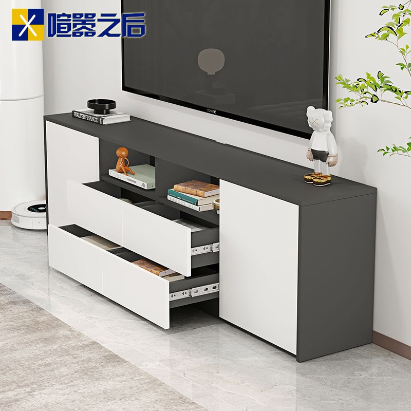 奶油风梳妆台电视柜一体卧室床尾超薄储物柜斗柜化妆桌组合8D64