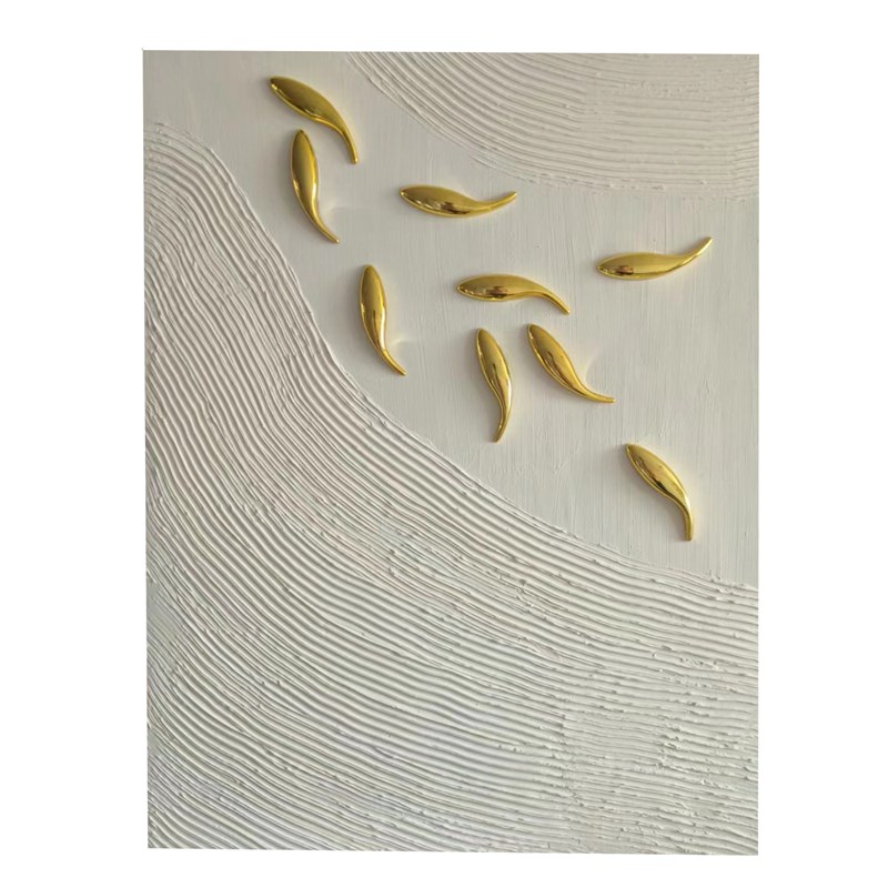 纯手绘厚肌理立体浮雕画实物九鱼装饰画现代简约图案玄关海浪挂画图片
