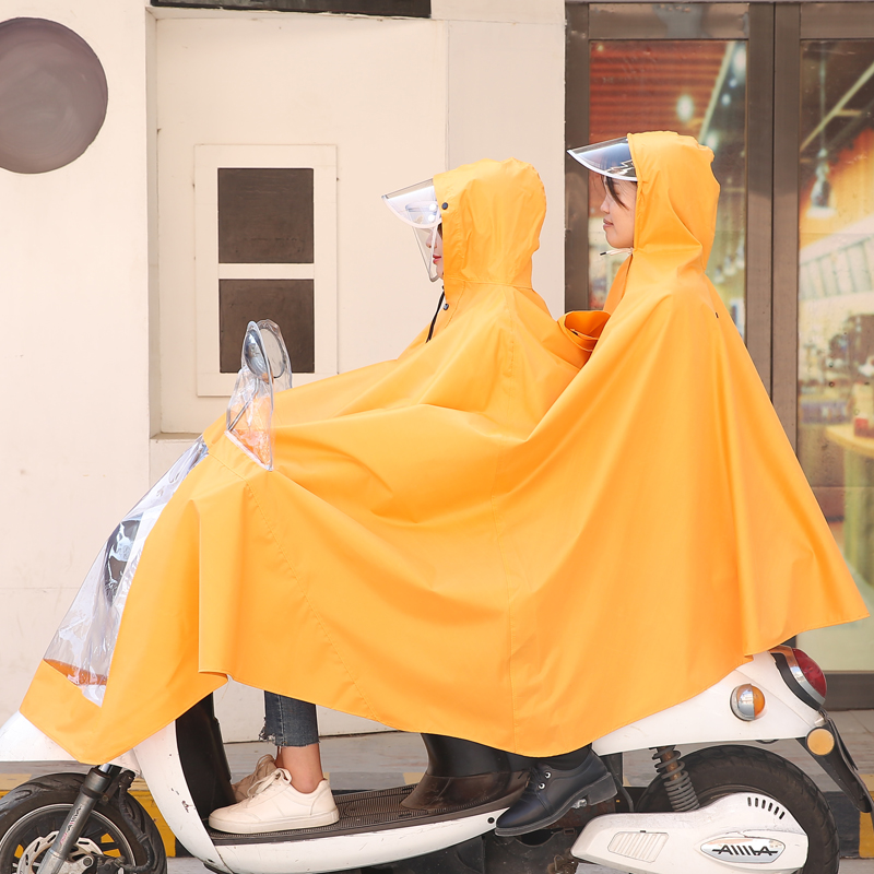 黄色双人雨衣电动车2人摩托车双头情侣防暴雨加大加厚电瓶车雨披