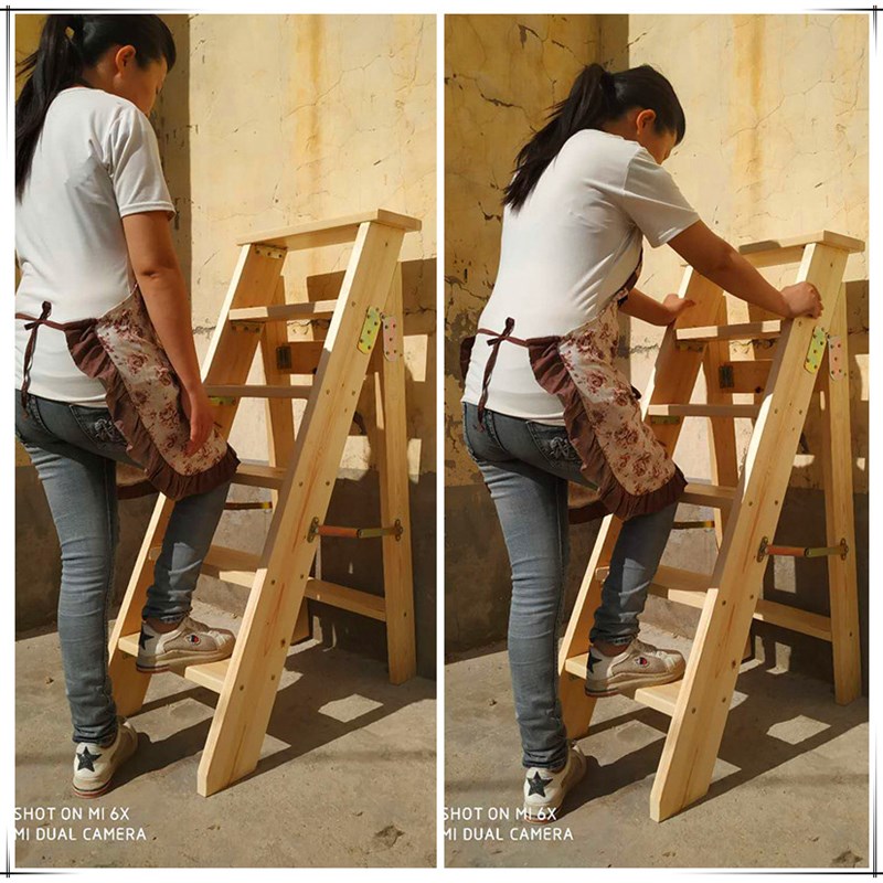 789踏折叠梯小木梯子实木花架单侧人字梯家用室内外楼梯置物