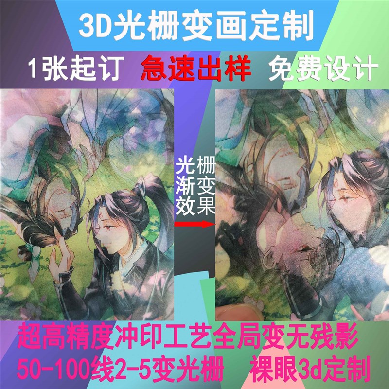 光栅d变换卡片三维立体明星闪卡书签明信片动画变幻卡个性定制
