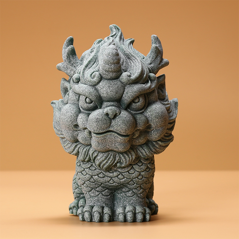 创意瑞兽麒麟动物国风青砂石仿真石茶宠精品可养茶台室装饰品