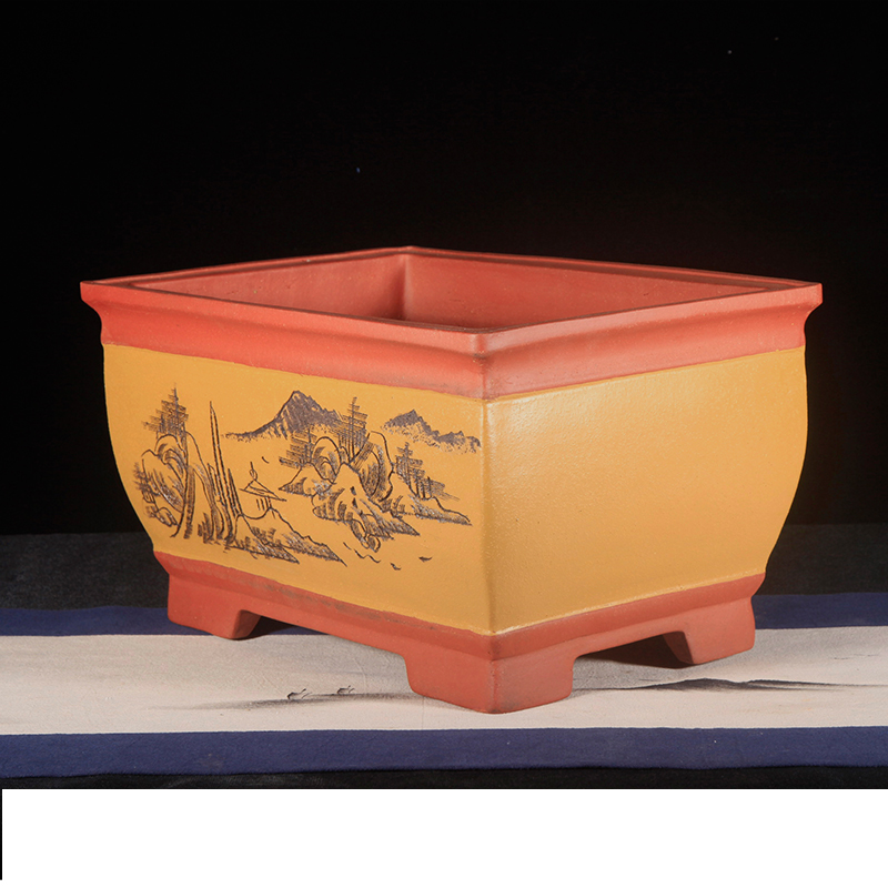 紫砂花盆长方形盆景盆室内花卉植物盆阳台梅花黄杨老桩透气陶瓷盆